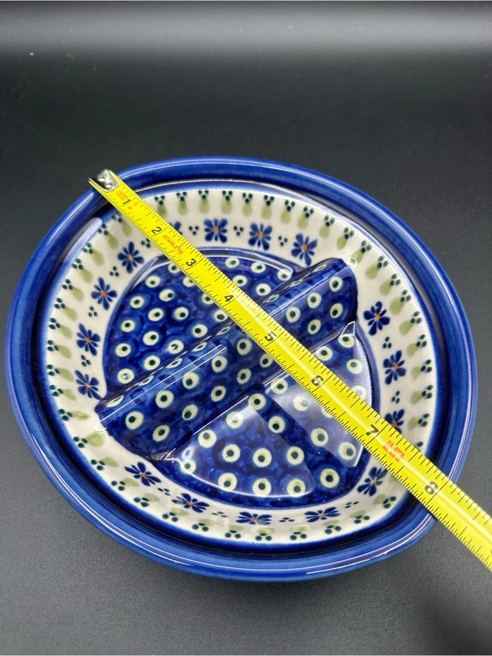 Boleslawiec Polish Pottery Divided Dish–Peacock Pattern, Handmade in Poland, EUC